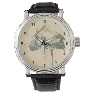 Antiker Storch mit Babyjungen in blauem Tuch Armbanduhr