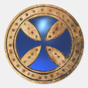 ANTIKER TEMPLAR QUERER blauer Saphir-Edelstein Runder Aufkleber