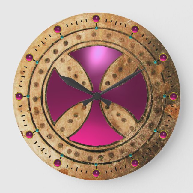 ANTIKER TEMPLAR QUERER lila rosa Amethyst Große Wanduhr (Vorderseite)