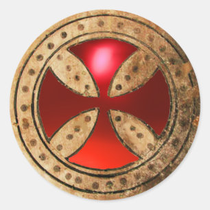 ANTIKER TEMPLAR QUERER roter karminroter Edelstein Runder Aufkleber