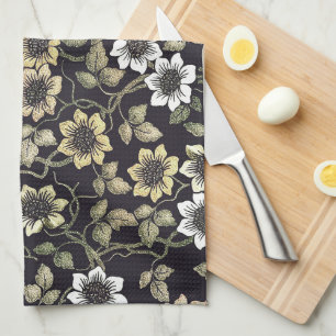 Antiker texturierter Anemonen-Blumenhintergrund Geschirrtuch