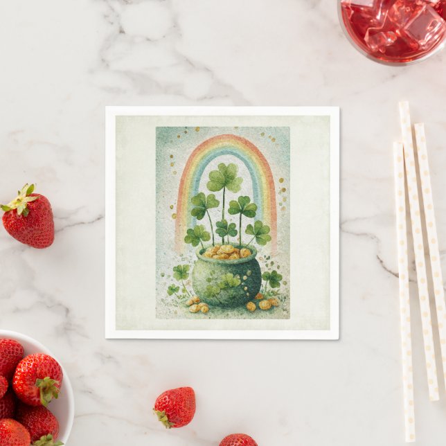 Antiker Topf mit Gold und Regenbogen Serviette (Beispiel)