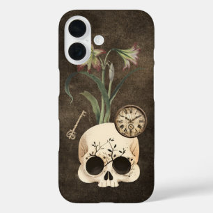 Antiker Totenkopf gotisches Floral iPhone 16 Hülle