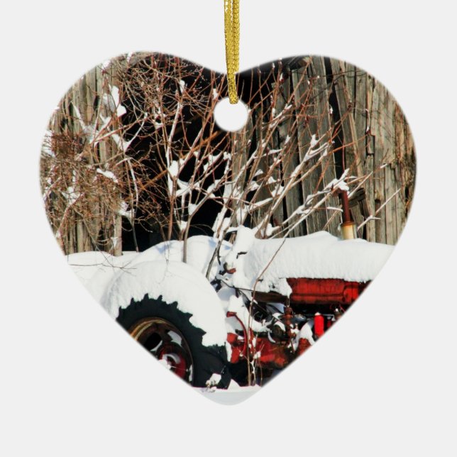 Antiker Traktor Snowy Keramik Ornament (Vorne)