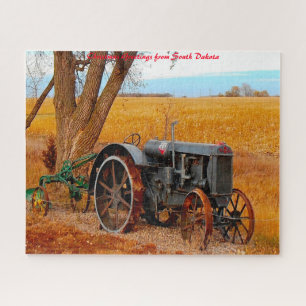 Antiker Traktor South Dakota. Weihnachtsgrüße Puzzle