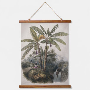 Antiker Tropischer Bananenbaumwald   Vintage Bota Wandteppich Mit Holzrahmen