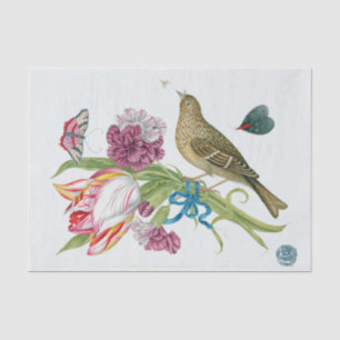 Antiker Tulpe-Blumenstrauß mit Vogel Seidenpapier