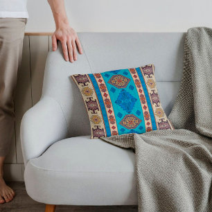 Antiker Türkischer Kilim-Teppich in Aquablau und H Kissen