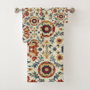 Antiker Türkischer Orientalischer Roter Gold Kilim Badhandtuch Set