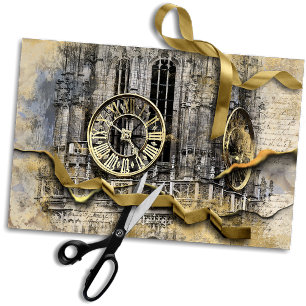 Antiker Uhrenturm Steampunk-Entpackung Seidenpapier