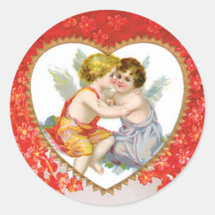 Antiker Valentins Engel (Cupido) Herz Runder Aufkleber