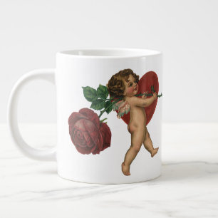 Antiker Valentinstag-Cherub und viktorianische Ros Jumbo-Tasse