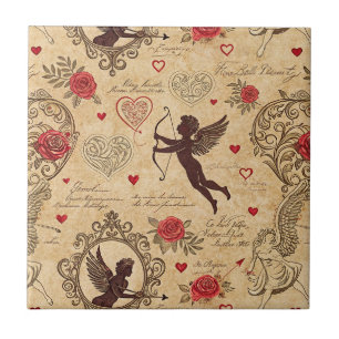 Antiker Valentinstag-Cupid im viktorianischen Stil Fliese