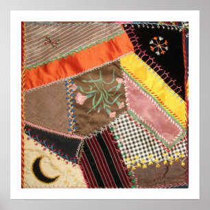 Antiker Viktorianischer Crazy Quilt Square Poster