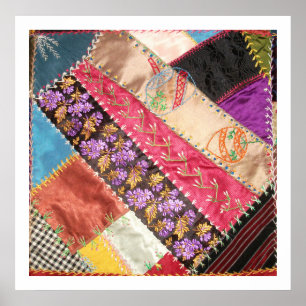 Antiker Viktorianischer Crazy Quilt Square Poster