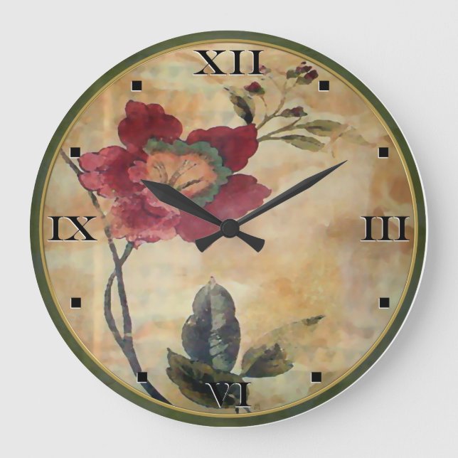 Antiker Viktorianischer Hibiskus mit römischen Zah Große Wanduhr (Vorderseite)