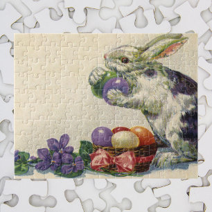 Antiker viktorianischer Osterhase, Blumen und Eier Puzzle