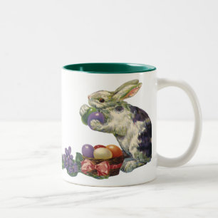 Antiker viktorianischer Osterhase, Blumen und Eier Zweifarbige Tasse