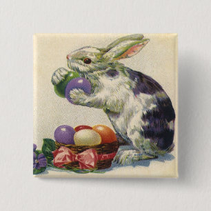 Antiker viktorianischer Osterhase, Eier und Blumen Button