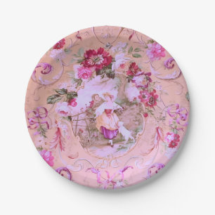 Antiker Viktorianischer Rokoko-Stil Blumenrosa Pappteller