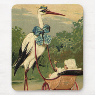 Antiker viktorianischer Storch und Kinderwagen Mousepad