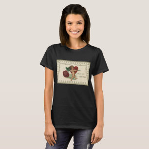 Antiker viktorianischer Valentinscherub, Rose und  T-Shirt