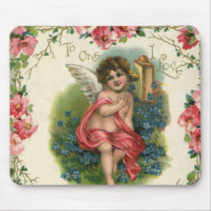 Antiker viktorianischer Valentinstag-Cherub am Tel Mousepad