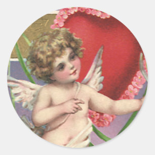 Antiker viktorianischer Valentinstag Cupid mit Her Runder Aufkleber