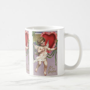 Antiker viktorianischer Valentinstag-Cupid mit Her Tasse