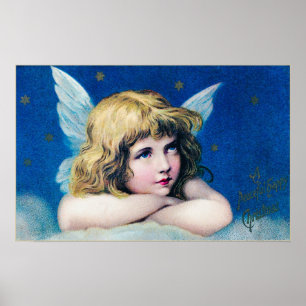 Antiker viktorianischer Weihnachtsengel Sternennac Poster