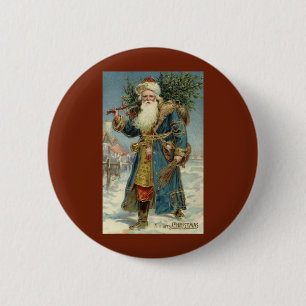 Antiker viktorianischer Weihnachtsmann mit Weihnac Button