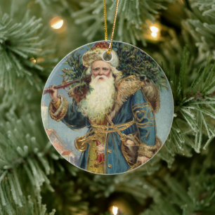 Antiker viktorianischer Weihnachtsmann mit Weihnac Keramik Ornament