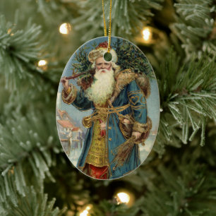 Antiker viktorianischer Weihnachtsmann mit Weihnac Keramik Ornament