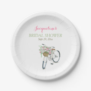 Antiker Vintage-Fahrradkorb rosa Rosen Pappteller