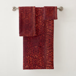 Antiker Vintage-Oriental-Teppich in tiefem Rot Per Badhandtuch Set