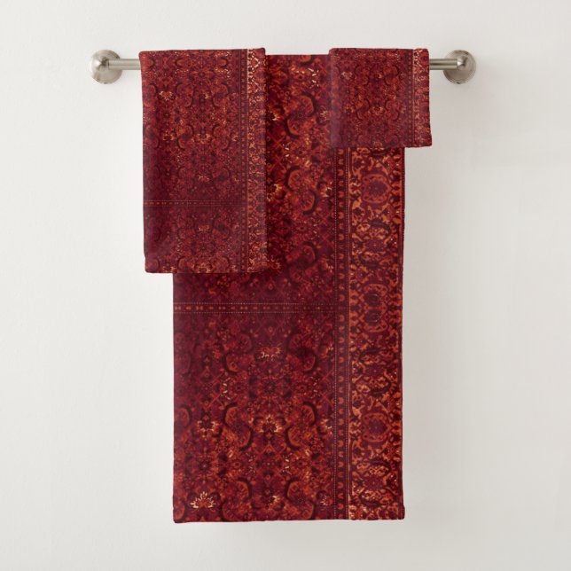 Antiker Vintage-Oriental-Teppich in tiefem Rot Per Badhandtuch Set (Insitu)