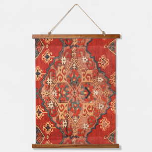Antiker Vintage-Rostroter türkischer Kilim-Teppich Wandteppich Mit Holzrahmen