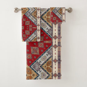 Antiker Vintage Rot Beiger Kilim Türkischer  Badhandtuch Set