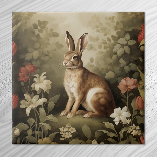Antiker Waldkaninchen in einem blumigen Wald Fliese (Von Creator hochgeladen)