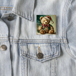 Antiker Weihnachts-Teddybär Button
