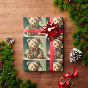 Antiker Weihnachts-Teddybär Geschenkpapier