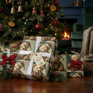 Antiker Weihnachts-Teddybär Geschenkpapier