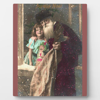 Antiker Weihnachtsmann und Mädchen Weihnachten Fotoplatte