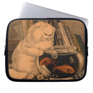 Antiker Weißer Verspielter Süßer Katze Fängt Goldf Laptopschutzhülle