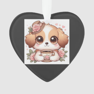 Antiker Welpe mit Tee Ornament