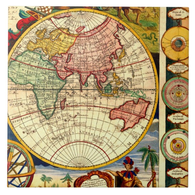 Antiker Weltkarten-Vintager Fliese (Vorderseite)