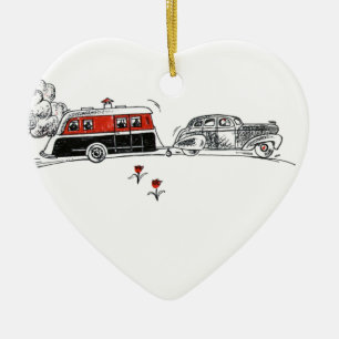 Antiker Wohnwagen und Auto Zeichnung Keramik Ornament
