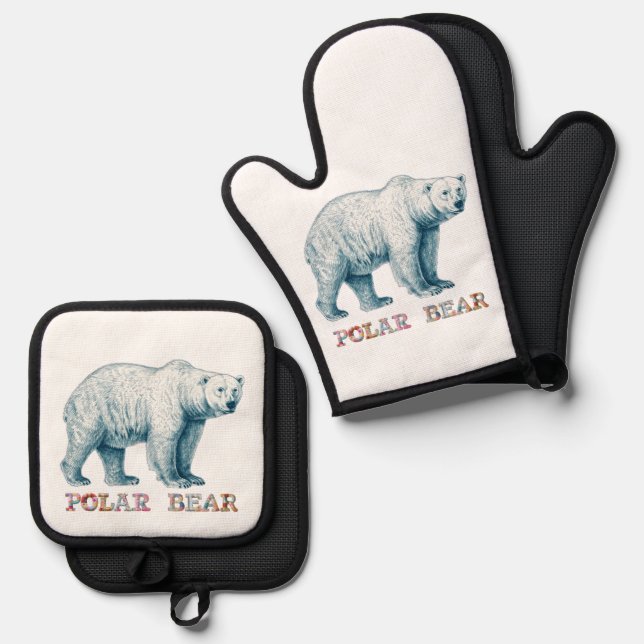 Antiker zeichn des Polarbären Ofenhandschuh & Topflappen-Set (Vorderseite/Rückseite)