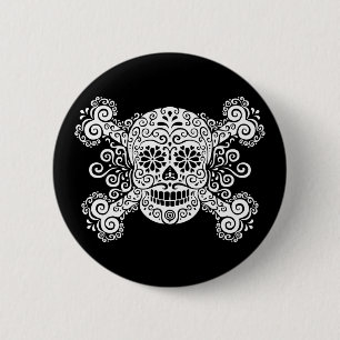 Antiker Zucker-Totenkopf mit gekreuzten Knochen Button