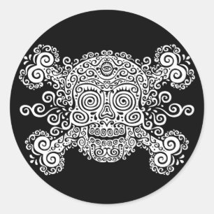 Antiker Zuckerschädel und Totenkopf II Runder Aufkleber